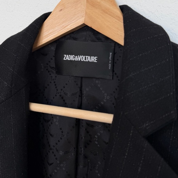 Zadig & Voltaire Blazer Volly Pinstripe Size 38 Medium Black Metallic Wool Blend - Picture 7 of 11